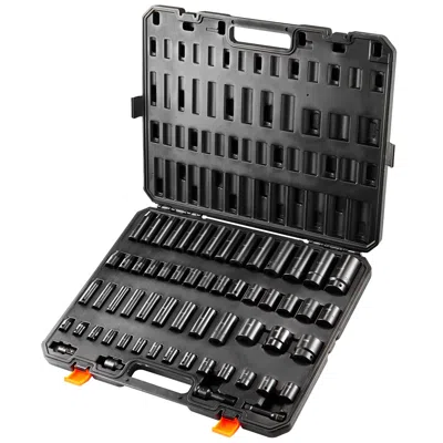 O-moshon 3/8" & 1/2" Drive Impact Socket Set, 59pcs Socket Set Sae 5/16" To 1-1/4" And Metric 6-32mm, 6 Point In Black