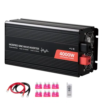 O-moshon 4000w Power Inverter, 12v Dc To 120v Ac Modified Sine Wave Inverter, Solar Car Charger Converter Wit In Black