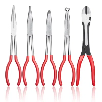 O-moshon 5-piece Needle Nose Pliers, 11 In Long Needle Nose Pliers Set, Diagonal Cutting Pliers, 45°/ 90° Ben In Multi