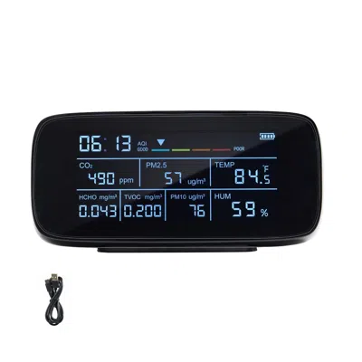 O-moshon Air Quality Monitor 9-in-1, Co2, Temperature, Humidity, Formaldehyde Tvoc Aqi Checker, Professional  In Black