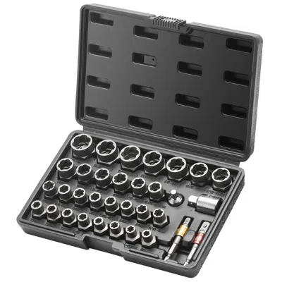 O-moshon Bolt Extractor Set, 29-piece Bolt And Nut Remover Set, 6mm To 10mm, 13/32" To 3/4", Cr-mo Steel Extr In Black