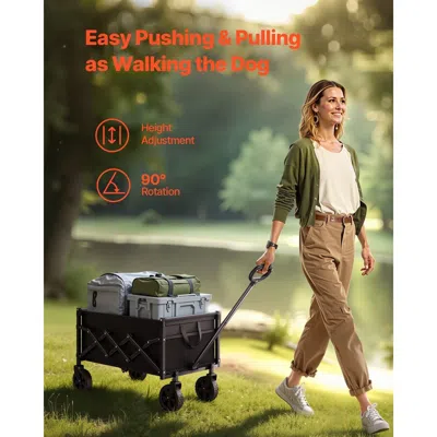 O-moshon Collapsible Wagon Carts, 225lbs Folding Wagons With All-terrain Wheels, Heavy Duty Outdoor Utility C In Black