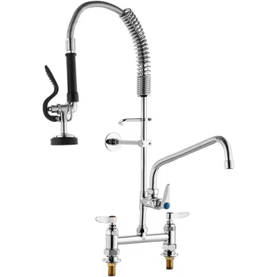 O-moshon Commercial Faucet With Pre-rinse Sprayer, 26" Height, 8" Center, 12" Swing Spout, Deck Mount Kitchen In Gray