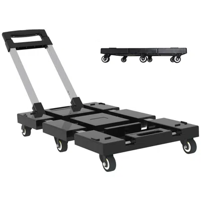 O-moshon Folding Hand Truck 330lbs, Portable Heavy Duty Dolly Cart, 6 Wheels Collapsible Luggage Cart With 1  In Black