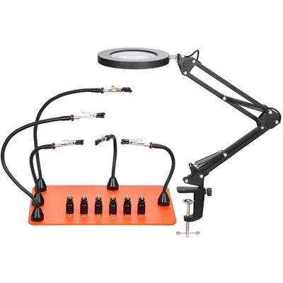 O-moshon Magnetic Helping Hands Soldering Station, 2-in-1 Third Hand Soldering Tool - 3x Led Magnifying Lamp  In Multi
