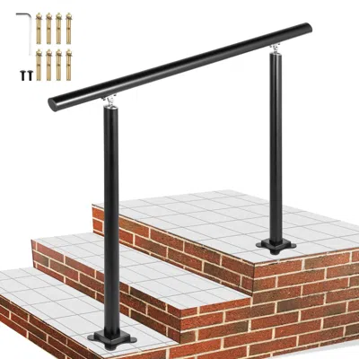 O-moshon Outdoor Stair Railing Kit, 3 Ft Handrails 1-3 Steps, Adjustable Angle Black Aluminum Stair Hand Rail In Brown
