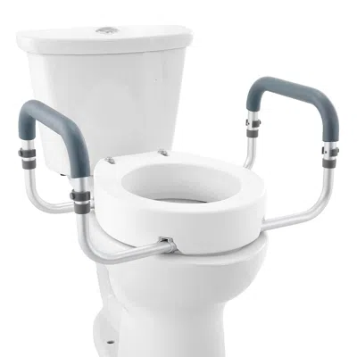 O-moshon Raised Toilet Seat, 3.5" Height Raised, 300 Lbs Weight Capacity, For Standard Round Toilet, Aluminum In White
