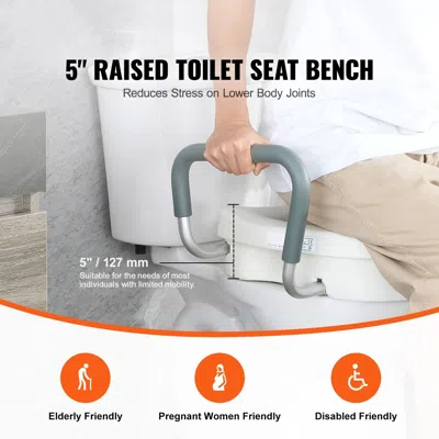 O-moshon Raised Toilet Seat, 5" Height Raised, 350 Lbs Weight Capacity, For Round And Elongated Toilet, Twist In White