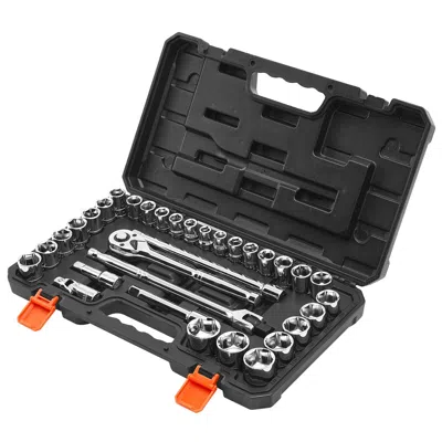 O-moshon Socket Set, 33 Pieces, 1/2 Inch Drive Socket And Ratchet Set, Sae And Metric, Mechanic Tool Kit With In Black