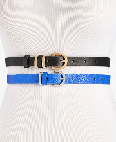 On 34th 2-pc. Faux-leather Belt Set, Exclusively At Macy's In Black Cobalt