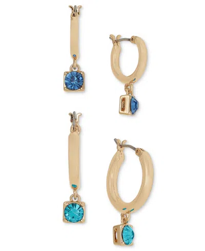 On 34th 2-pc. Set Crystal Charm Hoop Earrings, Created For Macy's In Gold