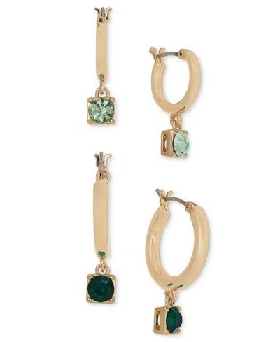 On 34th 2-pc. Set Crystal Charm Hoop Earrings, Created For Macy's In Green
