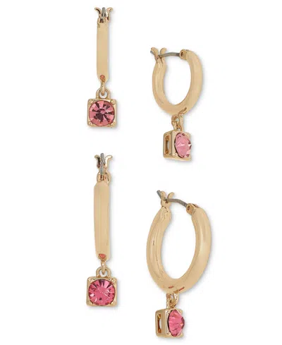 On 34th 2-pc. Set Crystal Charm Hoop Earrings, Created For Macy's In Gold