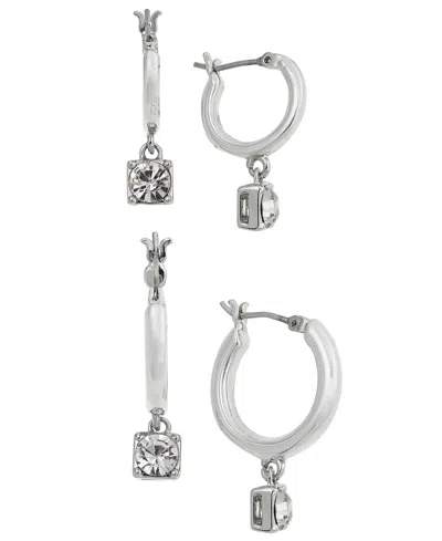 On 34th 2-pc. Set Crystal Charm Hoop Earrings, Created For Macy's In Silver