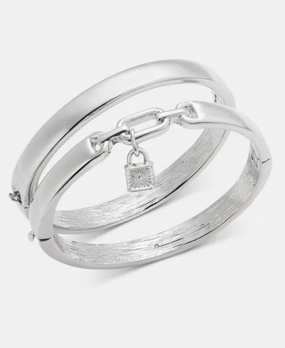 On 34th 2-pc. Set Padlock Charm Bangle Bracelets, Macy's Exclusive In Silver