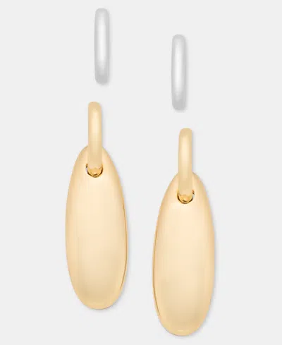 On 34th 2-pc. Set Interchangeable Teardrop Charm Hoop Earrings, Macy's Exclusive In Gold