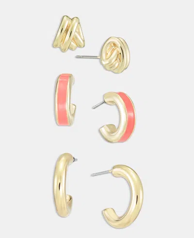On 34th 3-pc. Set Knot Stud & Hoop Earrings, Macy's Exclusive In Brown