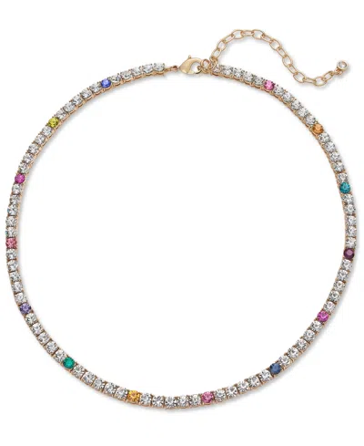 On 34th 3mm Crystal Station All-around Tennis Necklace, 15" + 2" Extender, Created For Macy's In Metallic