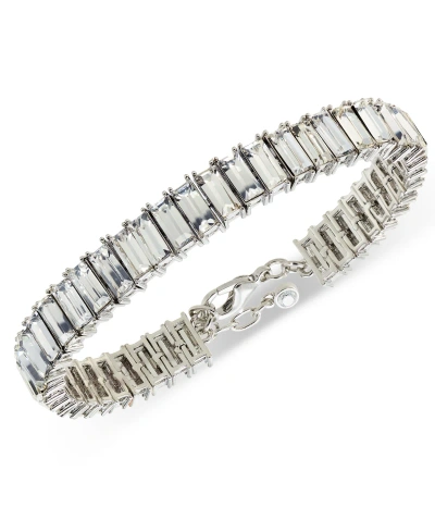 On 34th Baguette Crystal All-around Flex Tennis Bracelet, Created For Macy's In Silver