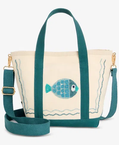 On 34th Beaded Canvas Small Tote Handbag, Macy's Exclusive In Blue