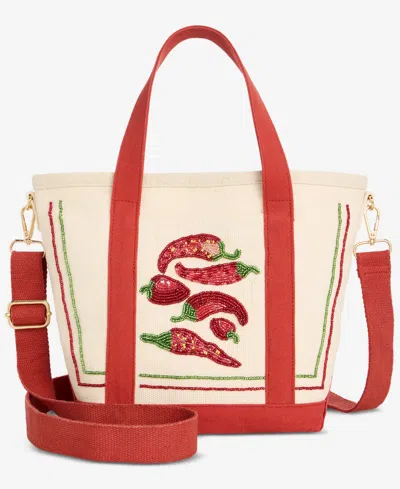 On 34th Beaded Canvas Small Tote Handbag, Macy's Exclusive In Neutral