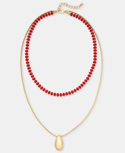 On 34th Beaded Layered Tear-shape Pendant Necklace, 16" + 2" Extender, Macy's Exclusive In Gold