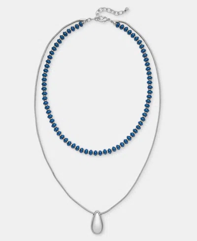 On 34th Beaded Layered Tear-shape Pendant Necklace, 16" + 2" Extender, Macy's Exclusive In Blue