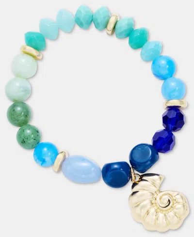 On 34th Beaded Shell Charm Stretch Bracelet, Created For Macy's In Blue