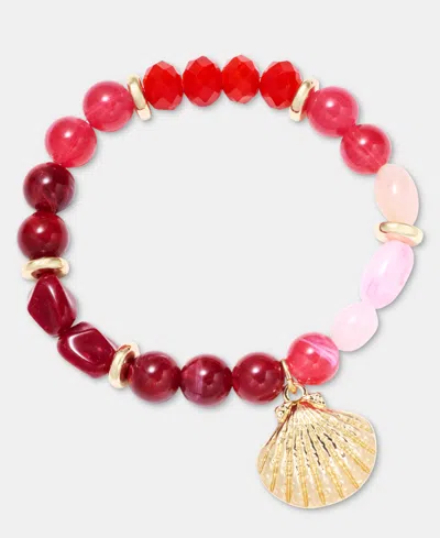 On 34th Beaded Shell Charm Stretch Bracelet, Created For Macy's In Red