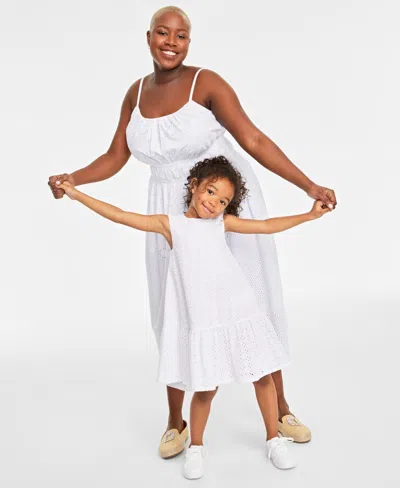 On 34th Big Girl's Cotton Eyelet Tiered Sleeveless Dress, Created For Macy's In Bright White