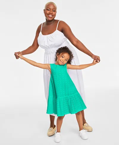 On 34th Big Girl's Cotton Eyelet Tiered Sleeveless Dress, Created For Macy's In Scuba Green