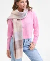 On 34th Brushed Buffalo Plaid Blanket Wrap, Macy's Exclusive In Neutral