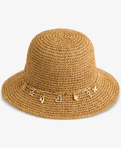 On 34th Charm Trim Paper Crochet Bucket Hat, Macy's Exclusive In Brown