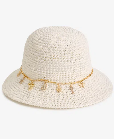 On 34th Charm Trim Paper Crochet Bucket Hat, Macy's Exclusive In White