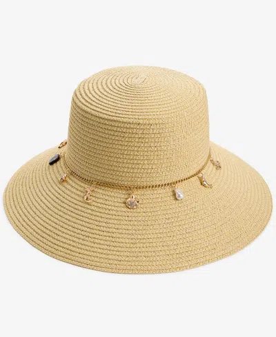 On 34th Charm Trim Straw Down Brim Hat, Macy's Exclusive In Neutral