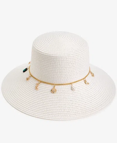 On 34th Charm Trim Straw Down Brim Hat, Macy's Exclusive In White