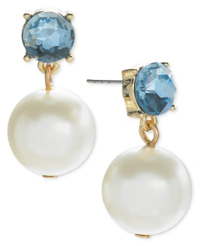 On 34th Color Crystal & Imitation Pearl Drop Earrings, Created For Macy's In Blue