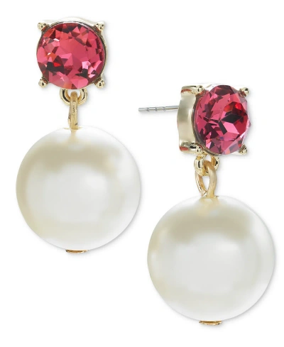 On 34th Color Crystal & Imitation Pearl Drop Earrings, Created For Macy's In Pink
