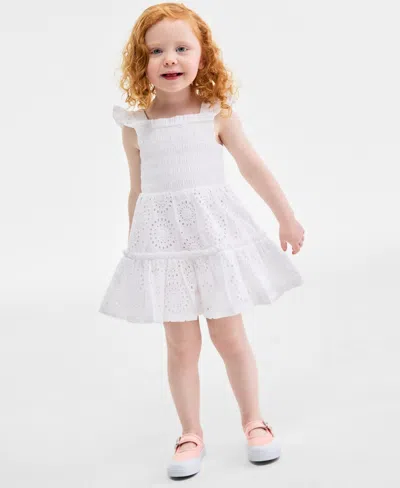 On 34th Babies' Cotton Eyelet-embroidered Smocked Dress In Bright White