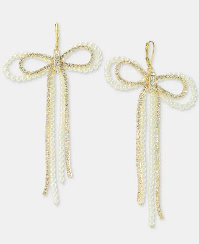 On 34th Crystal & Imitation Pearl Bow Statement Earrings, Macy's Exclusive In Gold
