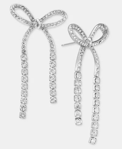On 34th Crystal Bow Linear Drop Earrings, Macy's Exclusive In Metallic