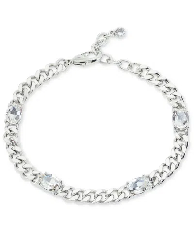 On 34th Crystal Station Chain Link Bracelet, Created For Macy's In Silver