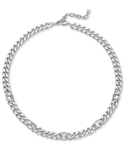 On 34th Crystal Station Chain Link Collar Necklace, 16" + 2" Extender, Created For Macy's In Silver