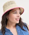 On 34th Faux-leather-trim Straw Bucket Hat, Exclusively At Macy's In Med Beige