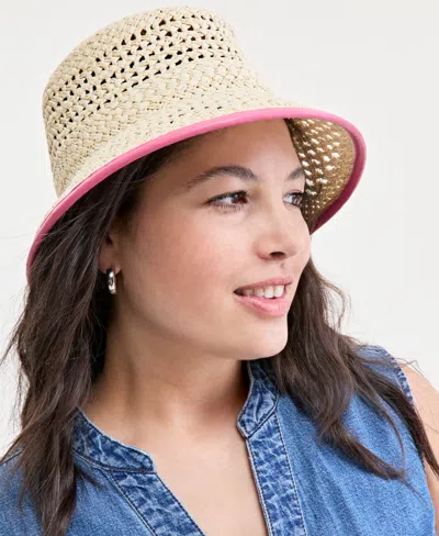 On 34th Faux-leather-trim Straw Bucket Hat, Exclusively At Macy's In Med Beige
