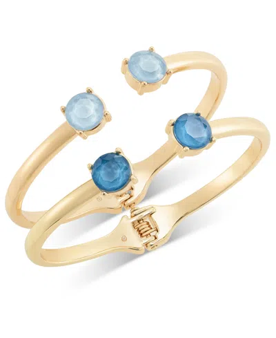 On 34th Gold-tone 2-pc. Set Color Crystal & Stone Cuff Bracelets, Created For Macy's In Blue