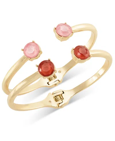 On 34th Gold-tone 2-pc. Set Color Crystal & Stone Cuff Bracelets, Created For Macy's In Pink