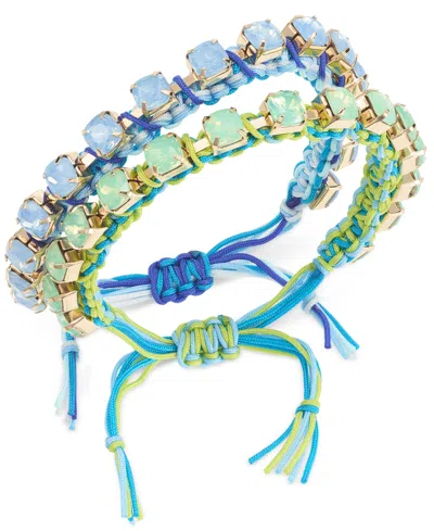 On 34th Gold-tone 2-pc. Set Color Crystal Cord Slider Bracelets, Created For Macy's In Green