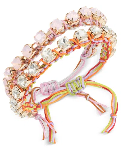 On 34th Gold-tone 2-pc. Set Color Crystal Cord Slider Bracelets, Created For Macy's In Pink