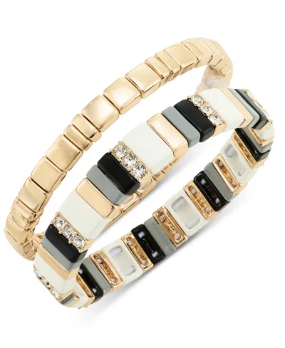 On 34th Gold-tone 2-pc. Set Pave & Multicolor Bar Stretch Bracelets, Created For Macy's